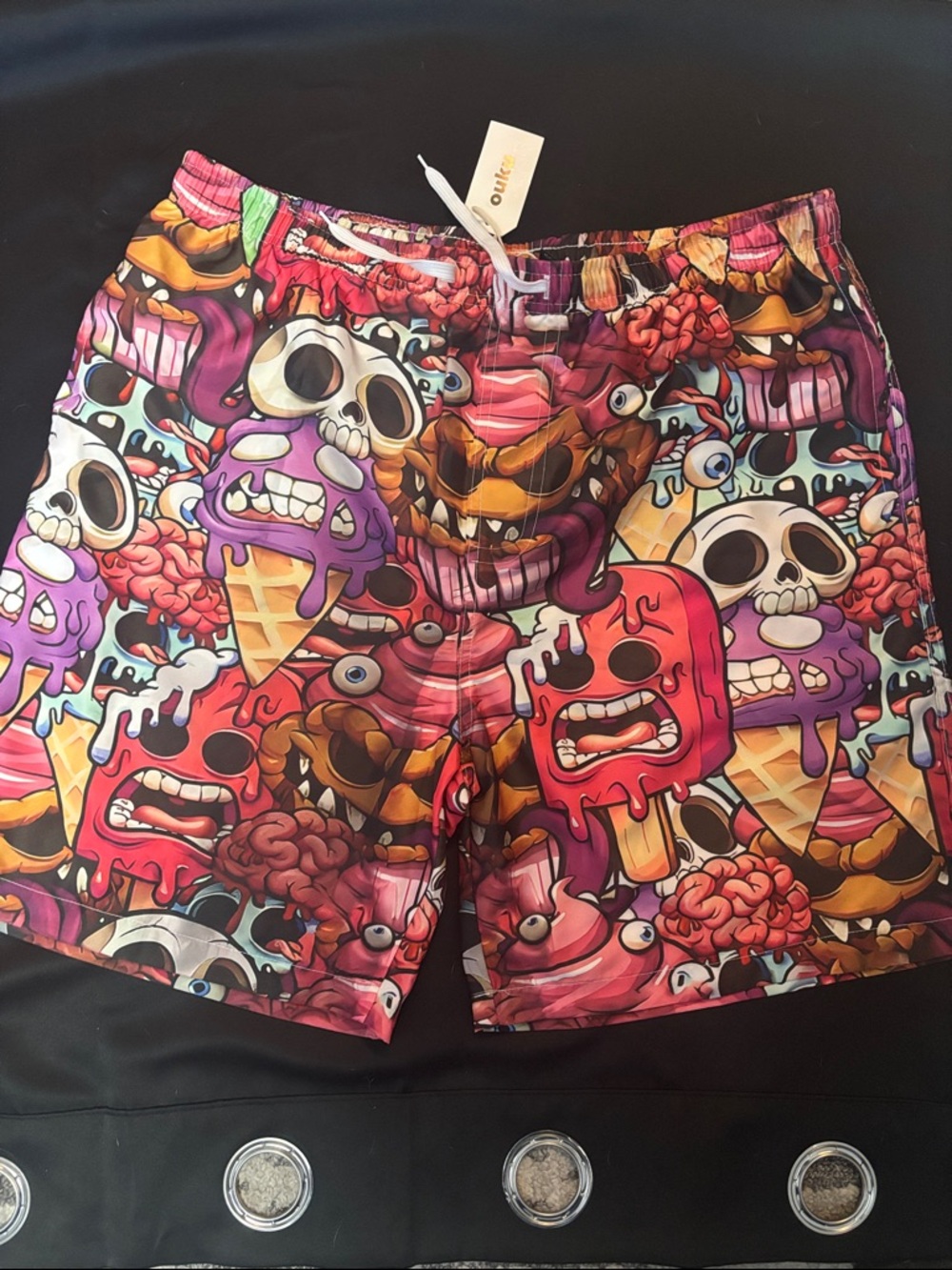Men's Graphic Ice Cream Skull Swim Trunks - Multicolor